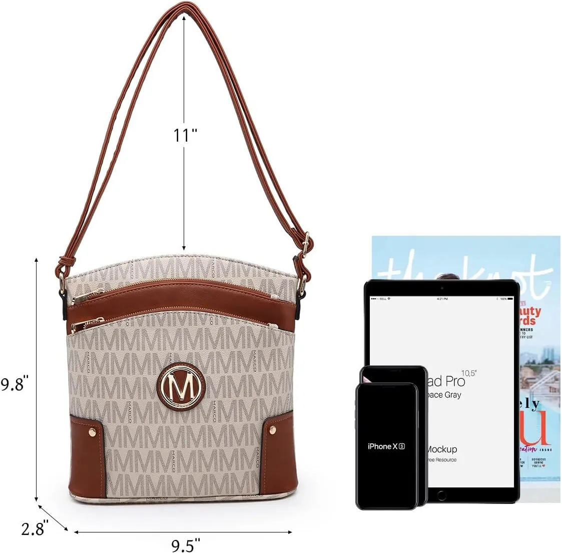 Women Crossbody Purses Multi Pockets Large Signature Monogram Zip Shoulder Bags Ladies PU Leather Handbag