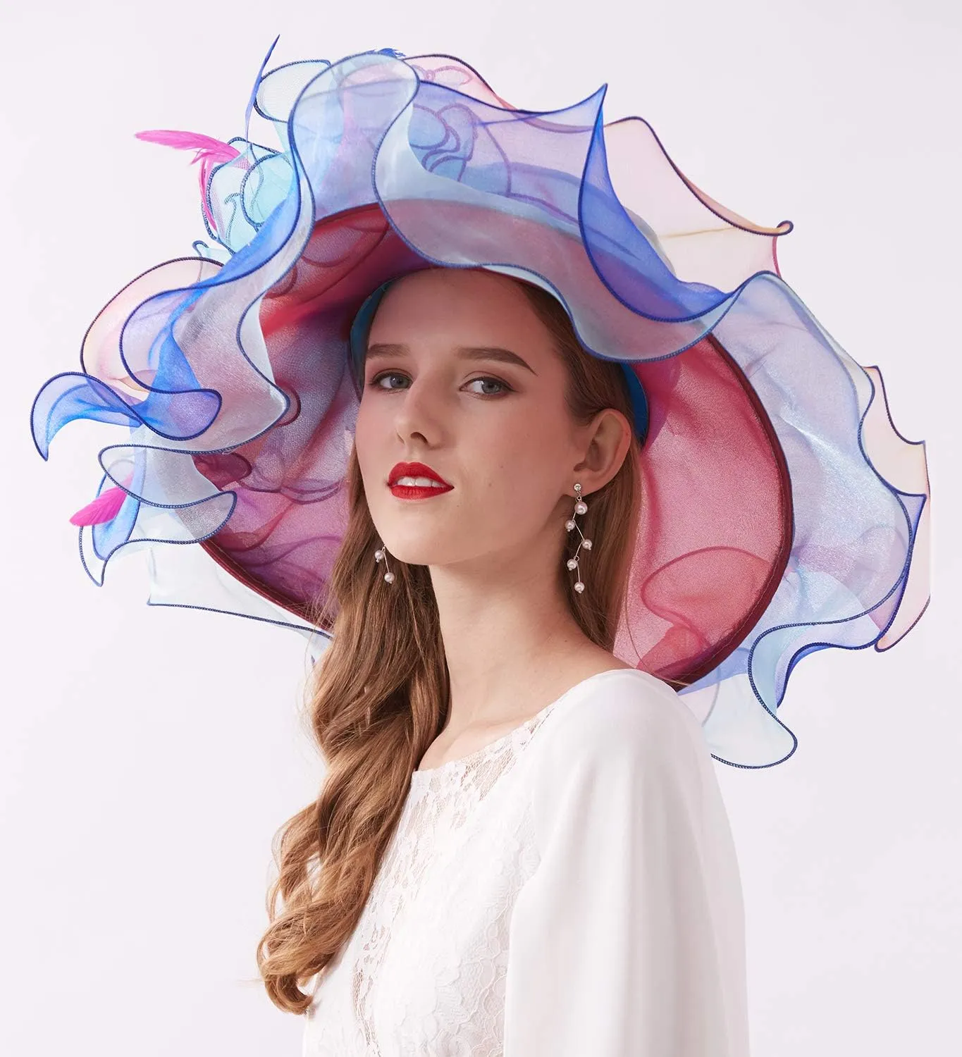 Women Hats Headband Hairpin Organza Fascinator Church Hat Floral Tea Party Wedding Hat