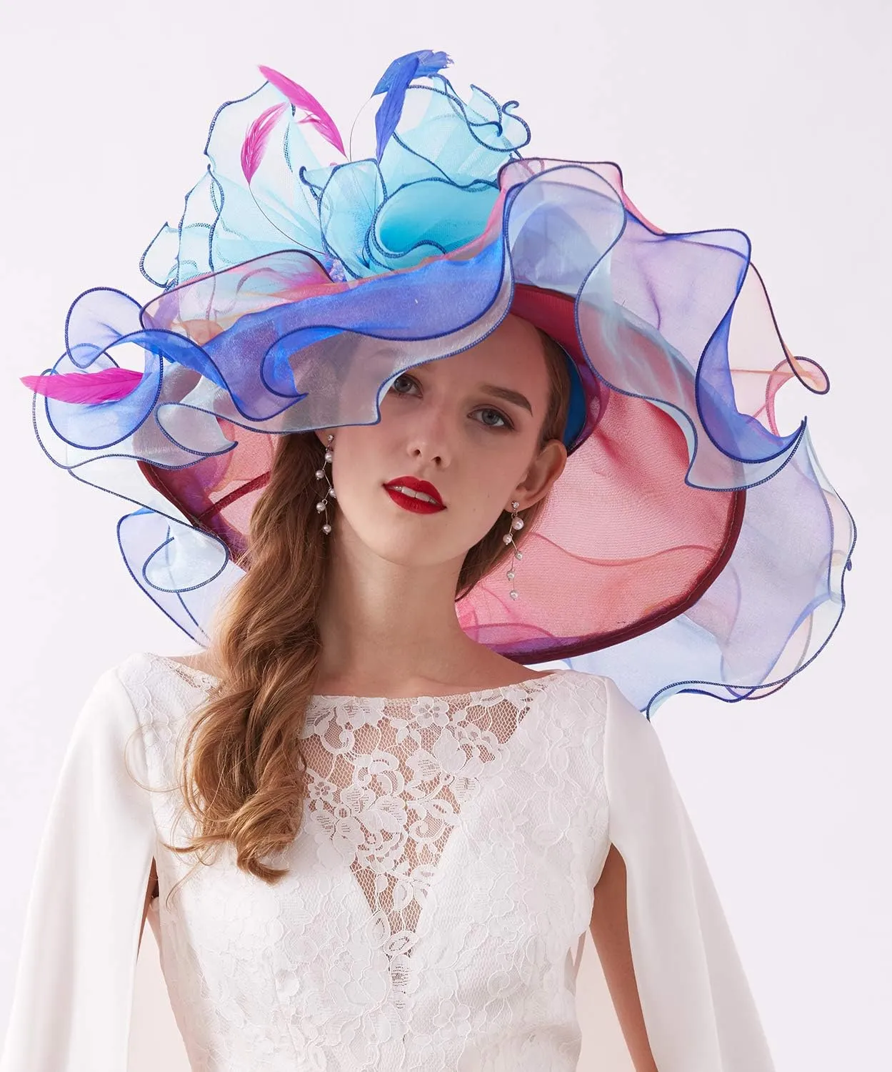 Women Hats Headband Hairpin Organza Fascinator Church Hat Floral Tea Party Wedding Hat