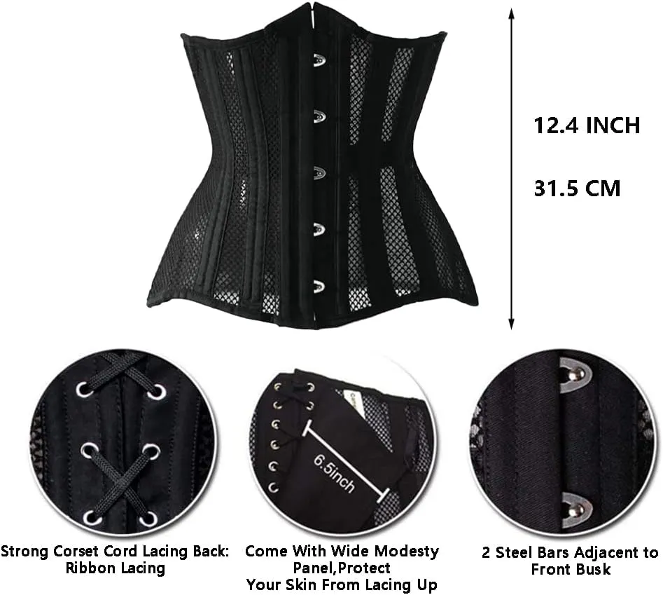 Women Heavy Spiral 26 Steel Boned Underbust Corset Satin Heavy Duty Waist Training Shaper Cincher