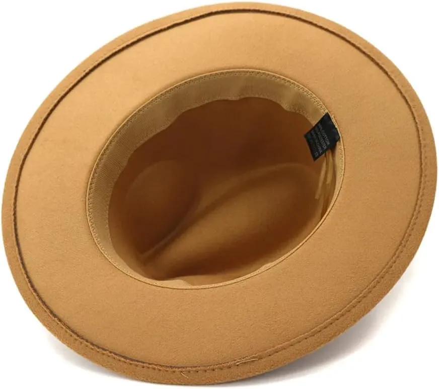 Women Men Fedora Hats with Ethnic Band Wide Brim Felted Cap Party Wedding Church Dress Hat