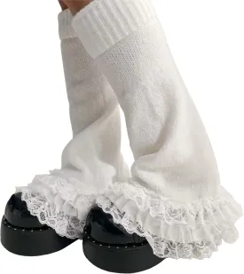 Women' s Lace Leg Warmers Y2K Kawaii Lolita Leg Warmer Knit White Black Flared Leg Socks Cute for Grils