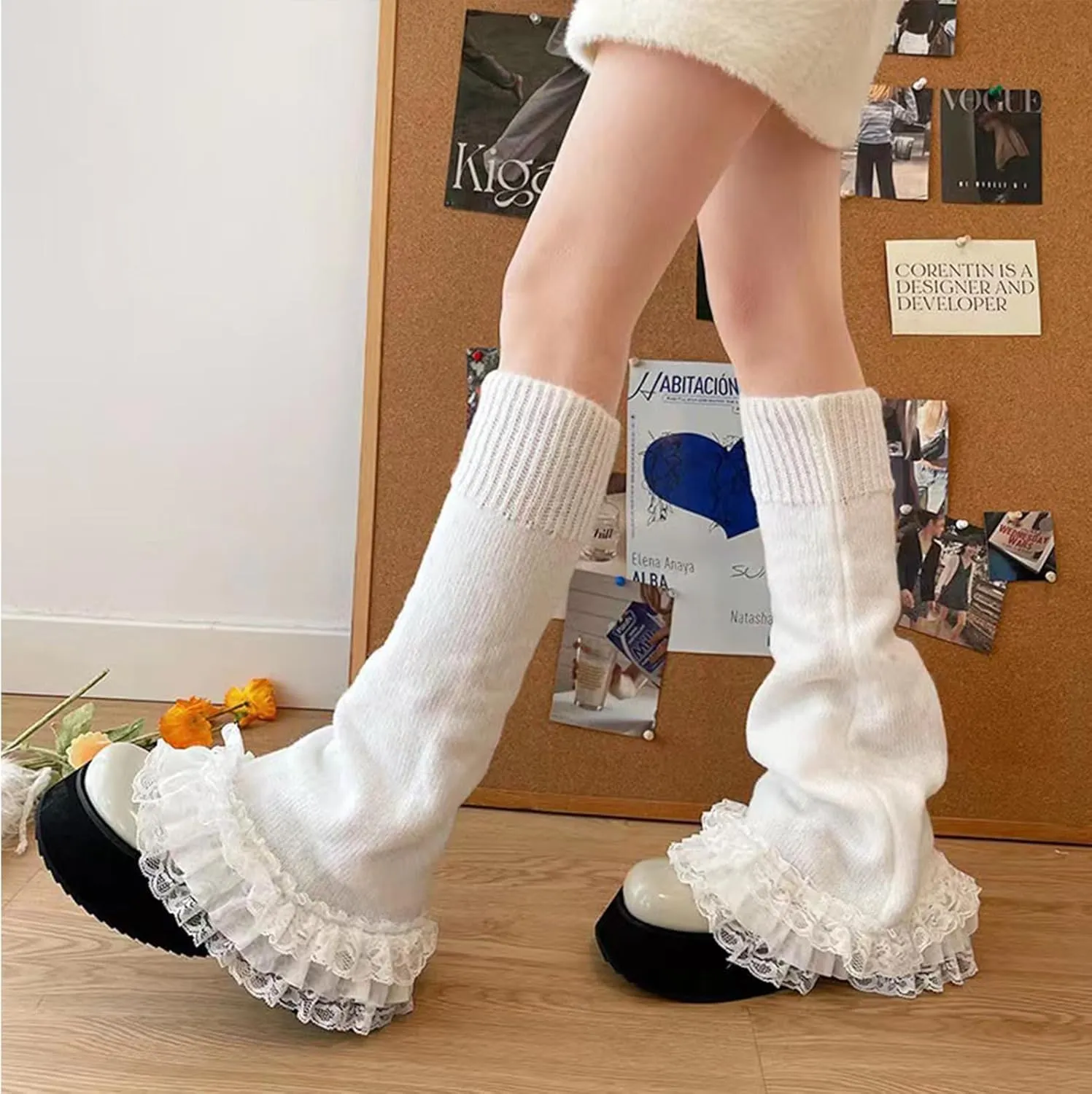 Women' s Lace Leg Warmers Y2K Kawaii Lolita Leg Warmer Knit White Black Flared Leg Socks Cute for Grils