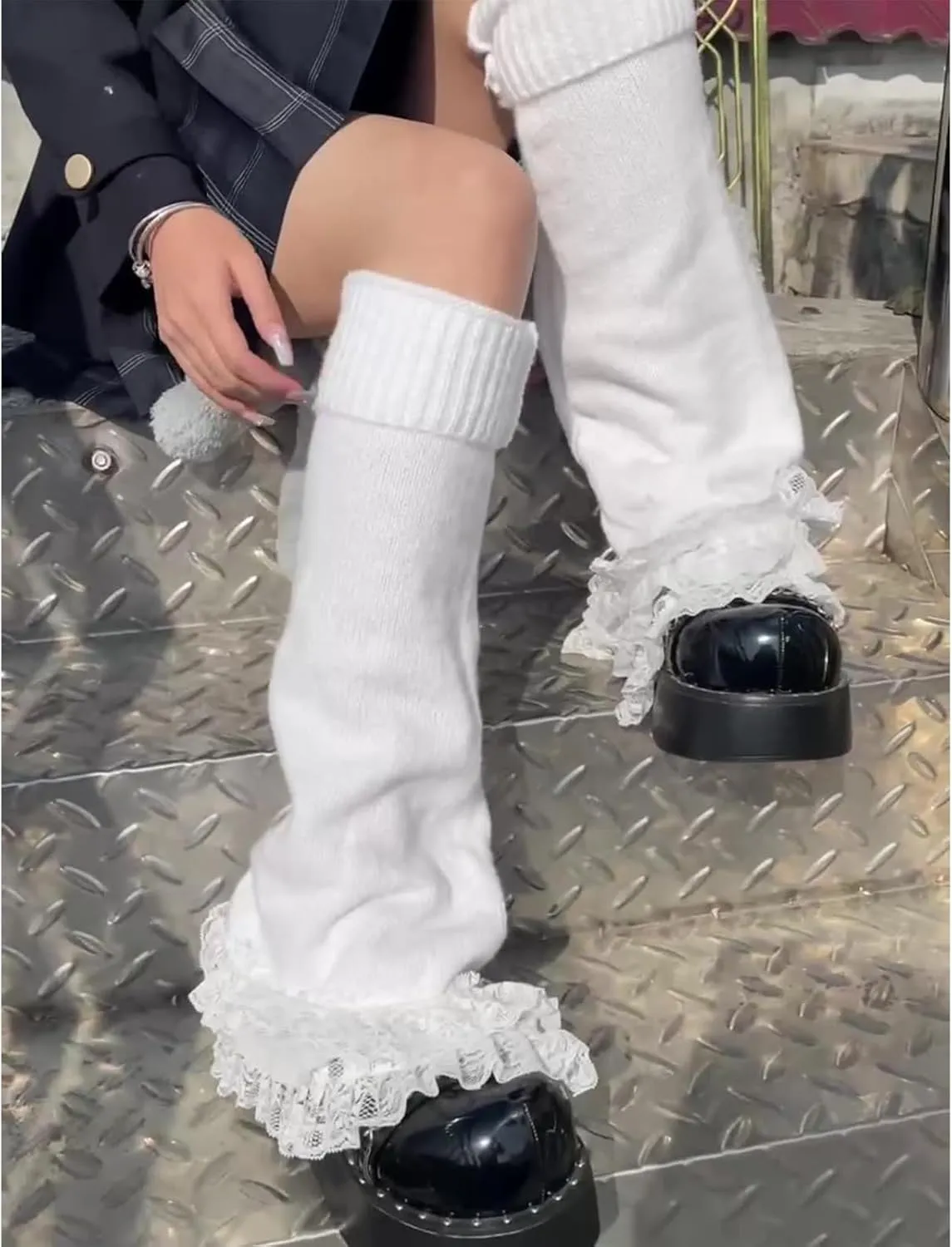 Women' s Lace Leg Warmers Y2K Kawaii Lolita Leg Warmer Knit White Black Flared Leg Socks Cute for Grils