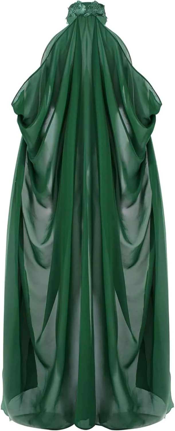 Women Solid Wedding Chiffon Cape Bridal Veil Cloak Halter Long Cape Party Costume