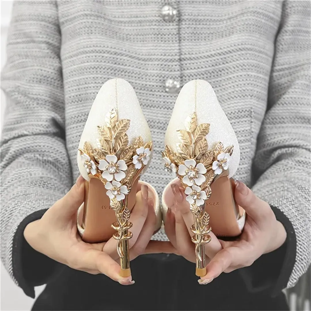 Women Summer High Heels Sandals Sequins Glitter Bling Carved Flower Metal Heels Stripper Wedding Bridal Shoes Ankle Strap