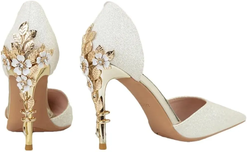Women Summer High Heels Sandals Sequins Glitter Bling Carved Flower Metal Heels Stripper Wedding Bridal Shoes Ankle Strap