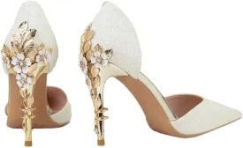 Women Summer High Heels Sandals Sequins Glitter Bling Carved Flower Metal Heels Stripper Wedding Bridal Shoes Ankle Strap