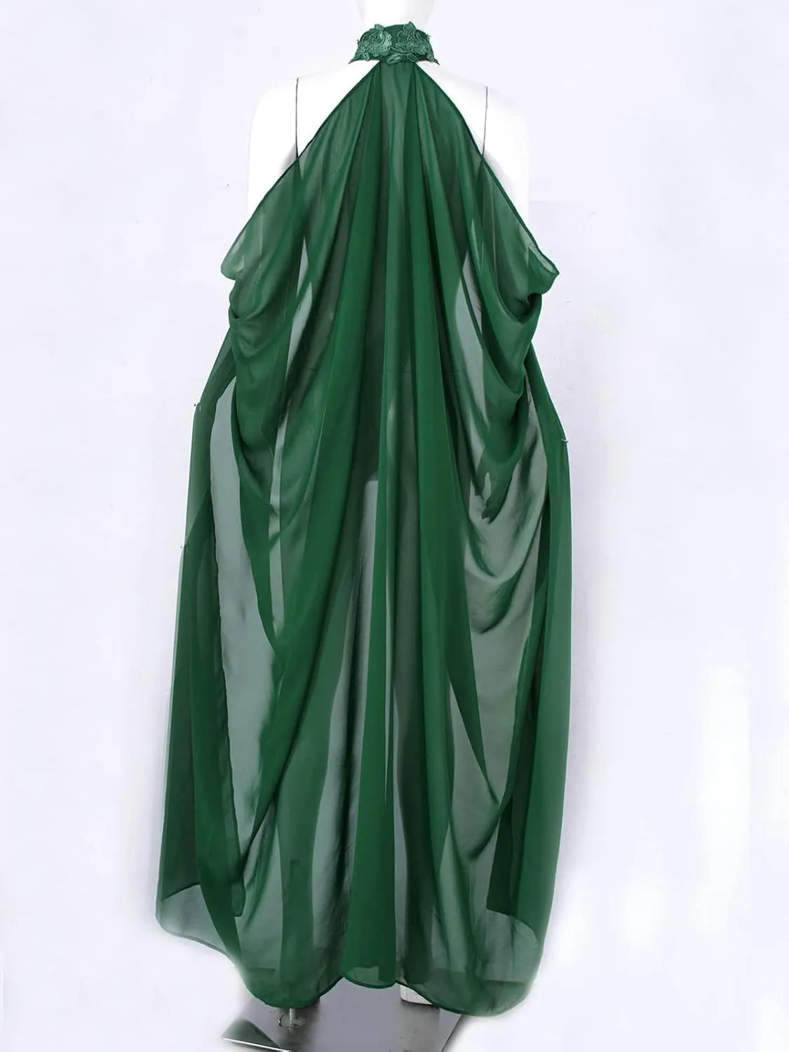 Women Vintage Embroidered Wedding Long Chiffon Cape Stand Collar Off Shoulder Bridal Veil Cloak Halter Capelets