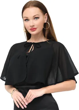 Women's Chiffon Shawl wraps Sheer Shrug Capelets for Evening Dress Wedding Cape Cover Up