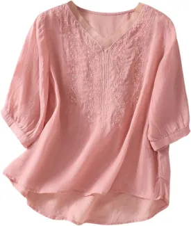 Womens Cotton Tops 2025 Dressy Casual Linen Blouse Vintage Loose Fit Work Shirts Graphic Tees Boho Trendy Clothes 2025