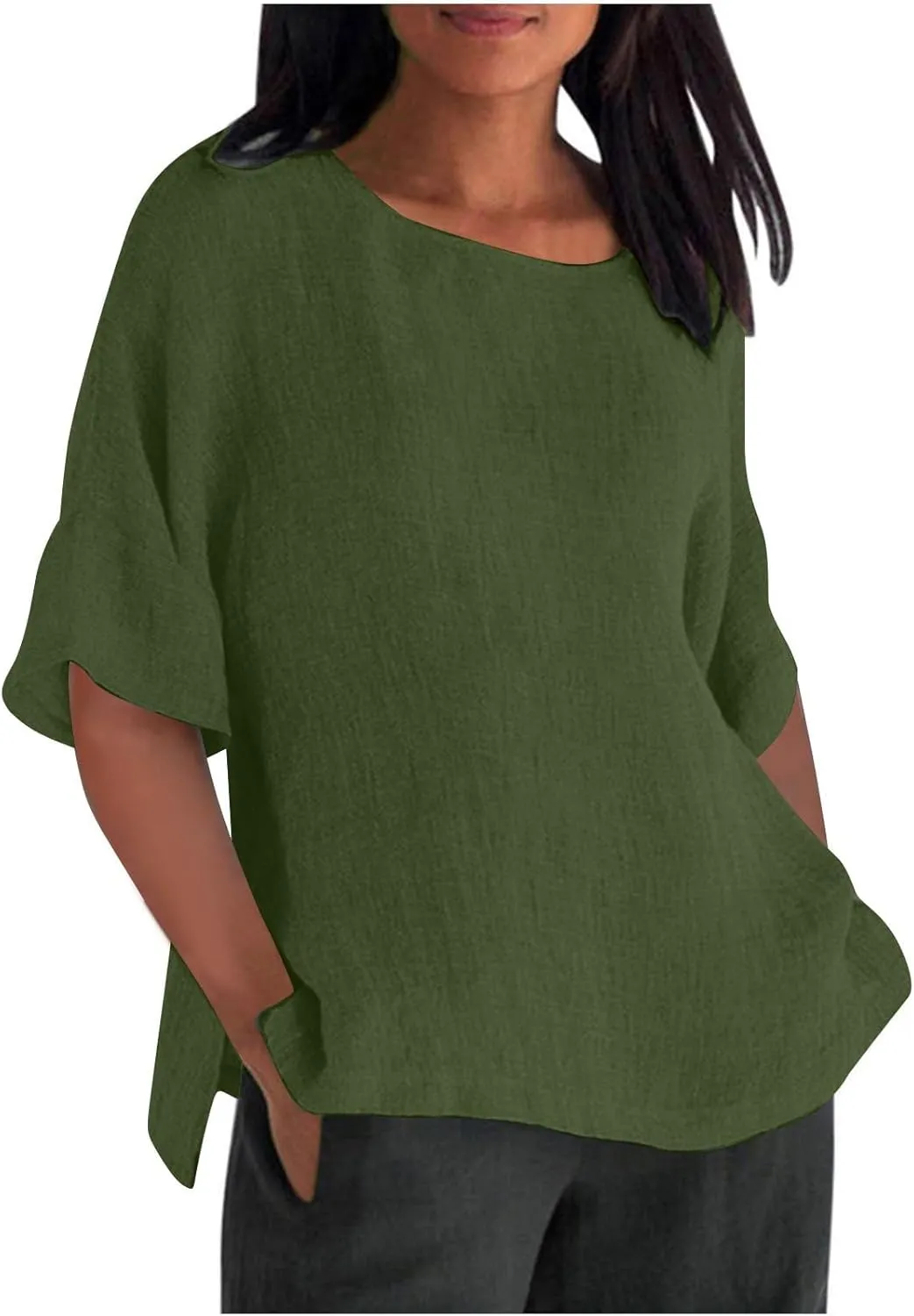 Womens Cotton Tops Summer Basic T Shirts Oversized Solid Blouses Boat Neck Tops Summer Tees Fashion Trendy Outfit