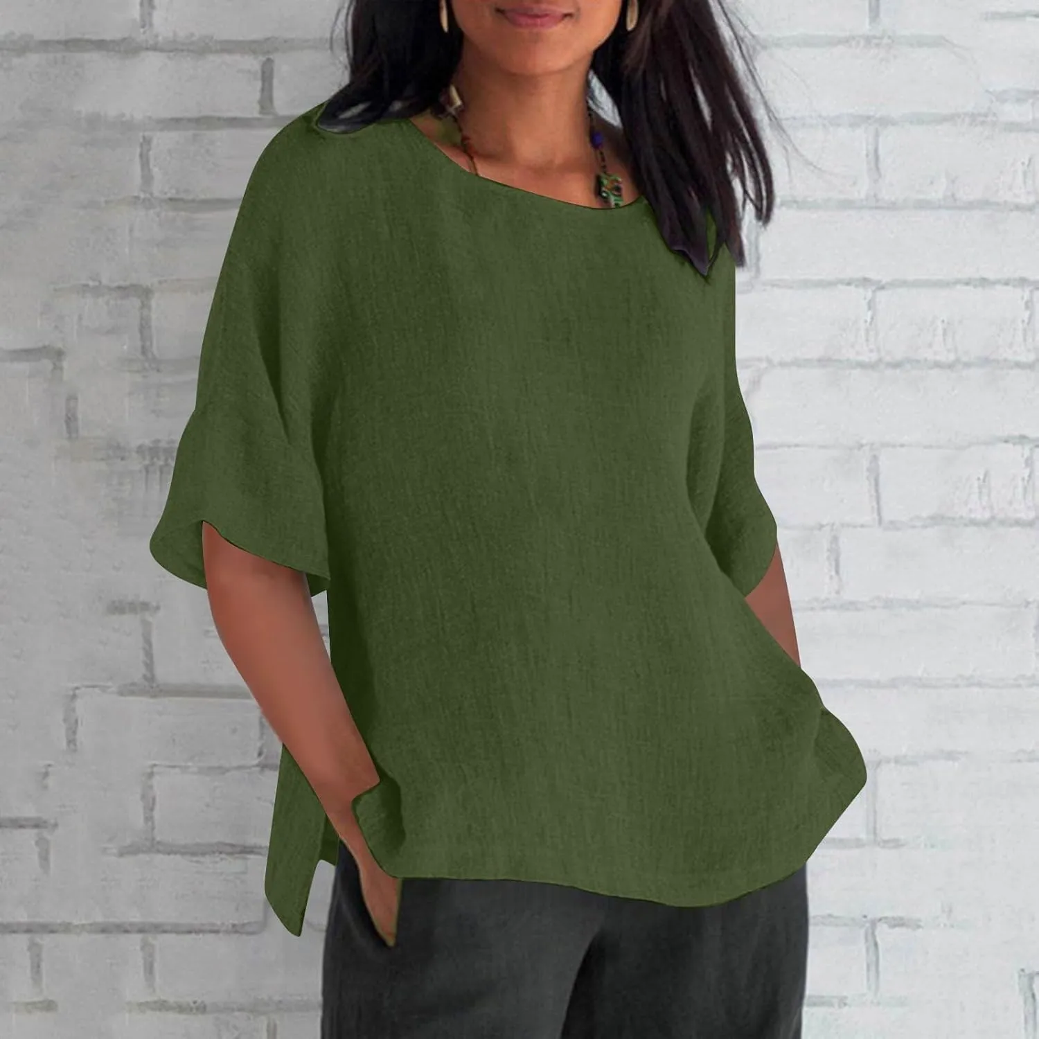 Womens Cotton Tops Summer Basic T Shirts Oversized Solid Blouses Boat Neck Tops Summer Tees Fashion Trendy Outfit