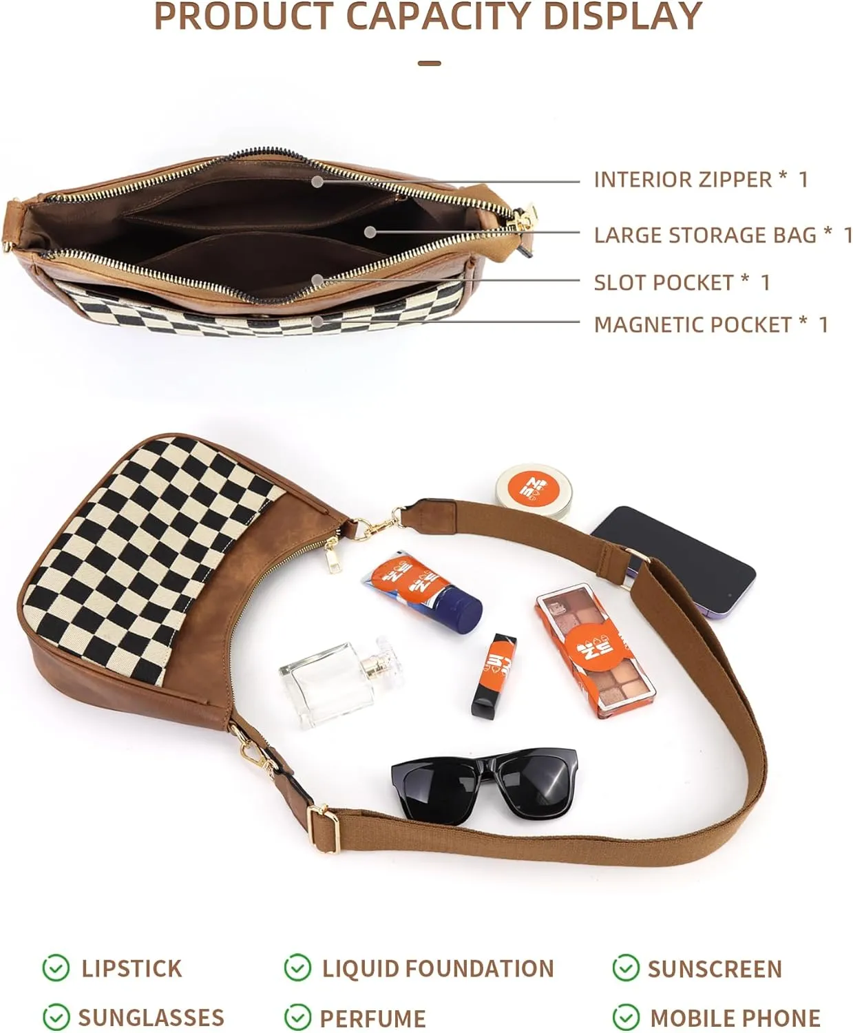 Women's Crossbody Handbags Vegan Leather Shoulder Bag with Adjustable Strap, Lightweight Small Purse for Everyday Essentials