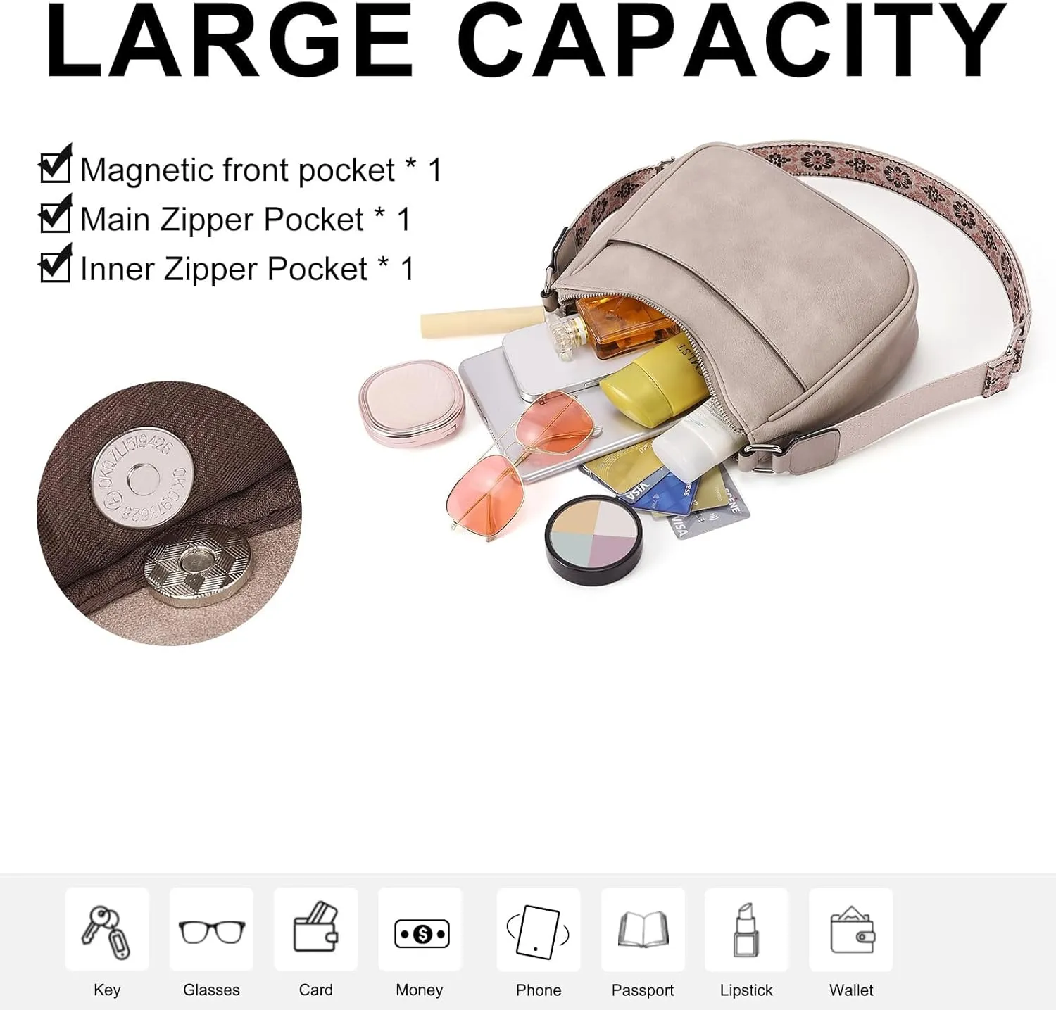 Women's Crossbody Handbags Vegan Leather Shoulder Bag with Adjustable Strap, Lightweight Small Purse for Everyday Essentials