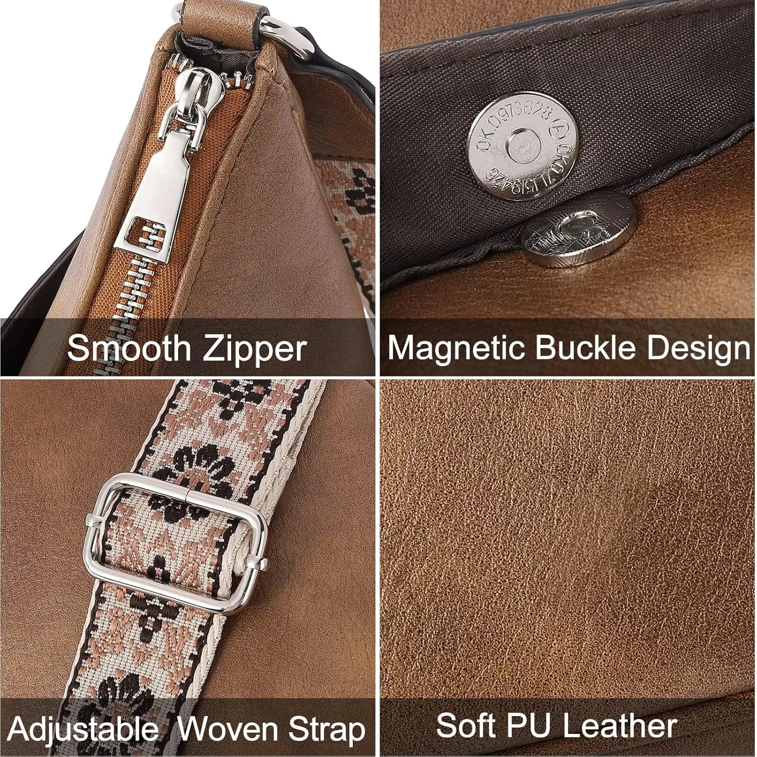Women's Crossbody Handbags Vegan Leather Shoulder Bag with Adjustable Strap, Lightweight Small Purse for Everyday Essentials