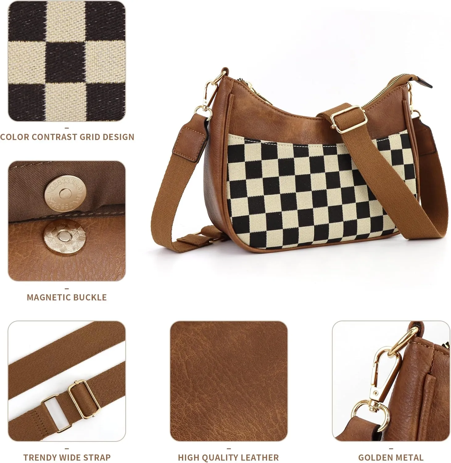 Women's Crossbody Handbags Vegan Leather Shoulder Bag with Adjustable Strap, Lightweight Small Purse for Everyday Essentials