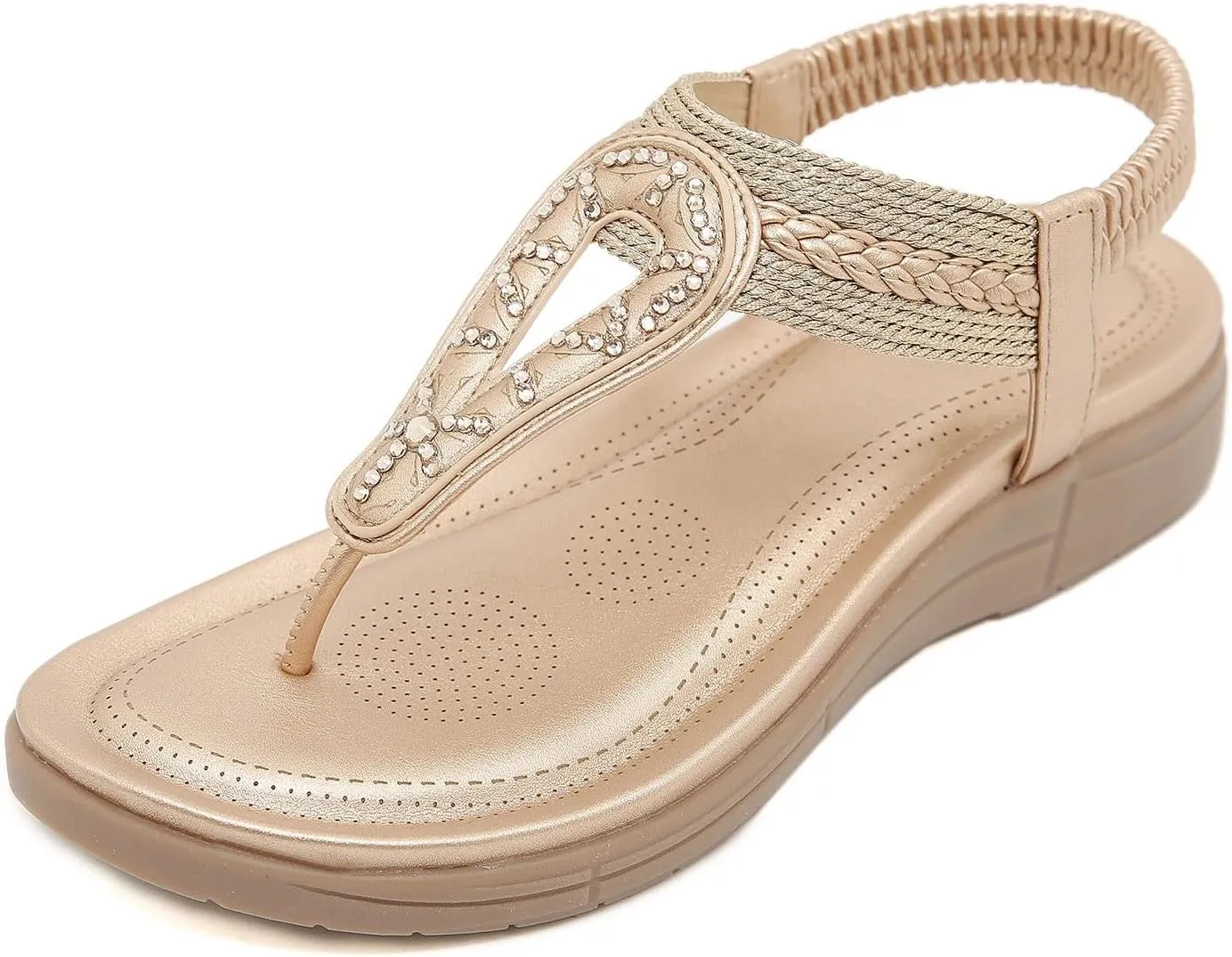 Womens Flip Flops Dressy Boho Flat Sandals Summer Flower Sandals Elastic Ankle Strap Sandals Casual Walking Shoes