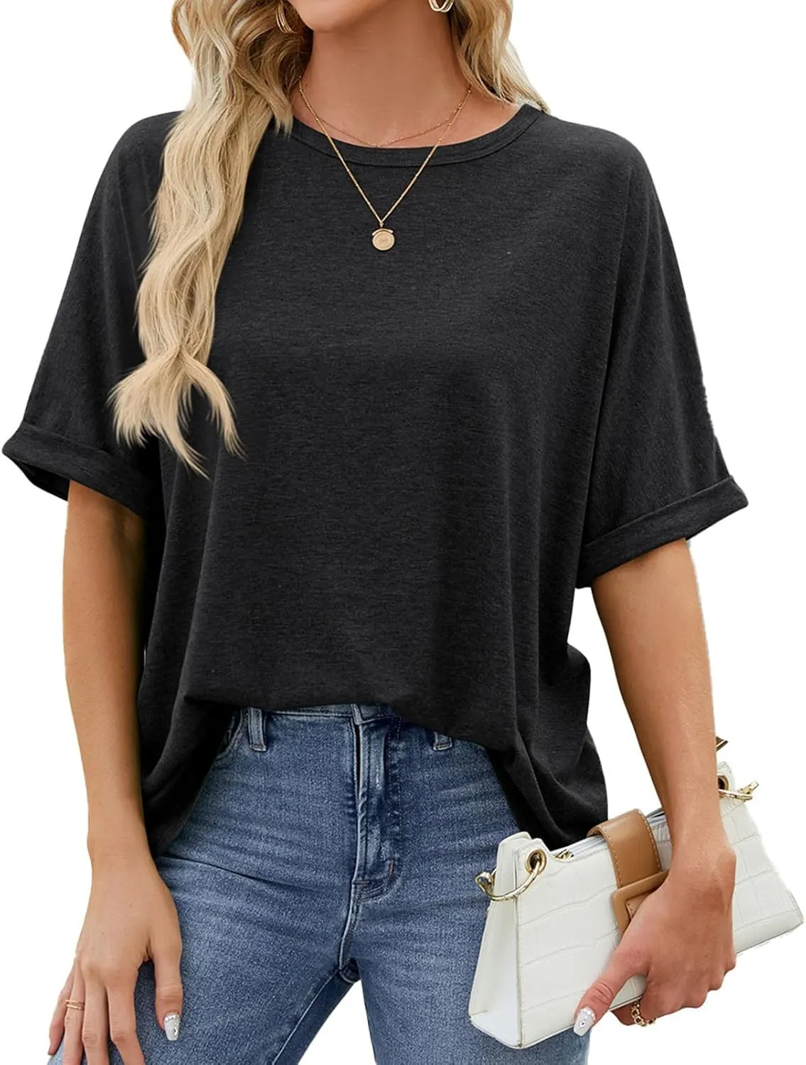 Women's Short Sleeve Tops Summer T Shirts Round Neck Causal Fashion Basic Tee Oversized Shirt Loose Fit Trendy Blouses