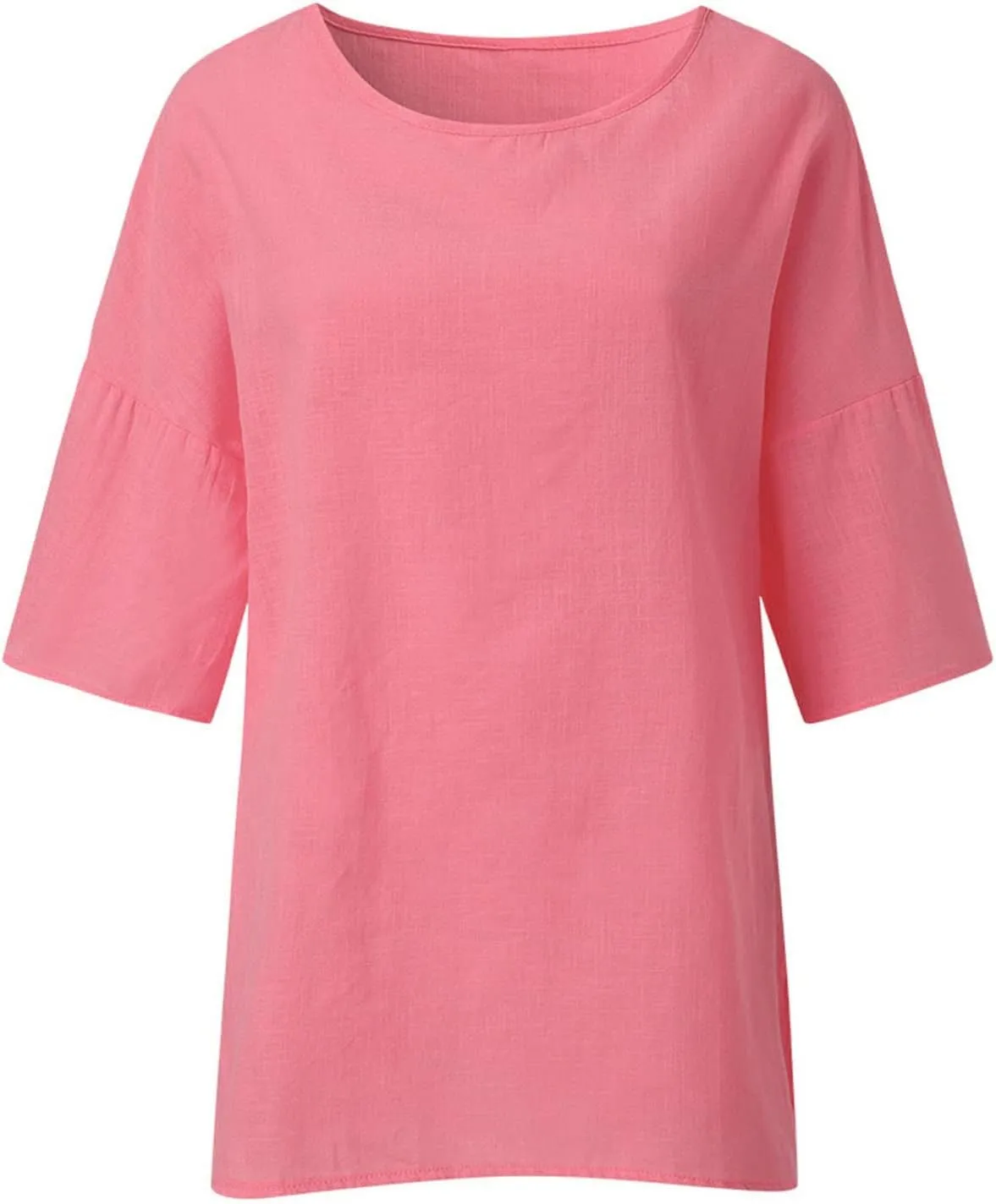 Women's Summer Tops Trendy Comfy Cotton Linen Shirts Loose Soft Linen Blouse Round Neck Oversized Tunic Blouses