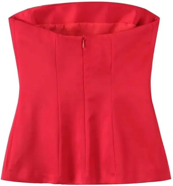 Women's Tube Top Slim Back Zipper Solid Color Satin Pleated Commuting Short Waist Top Dress