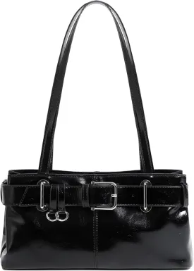 Women's Vegan Leather East West Y2K Buckle Belt Satchel Tote Shoulder Bag