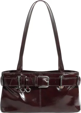 Women's Vegan Leather East West Y2K Buckle Belt Satchel Tote Shoulder Bag
