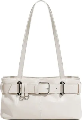 Women's Vegan Leather East West Y2K Buckle Belt Satchel Tote Shoulder Bag