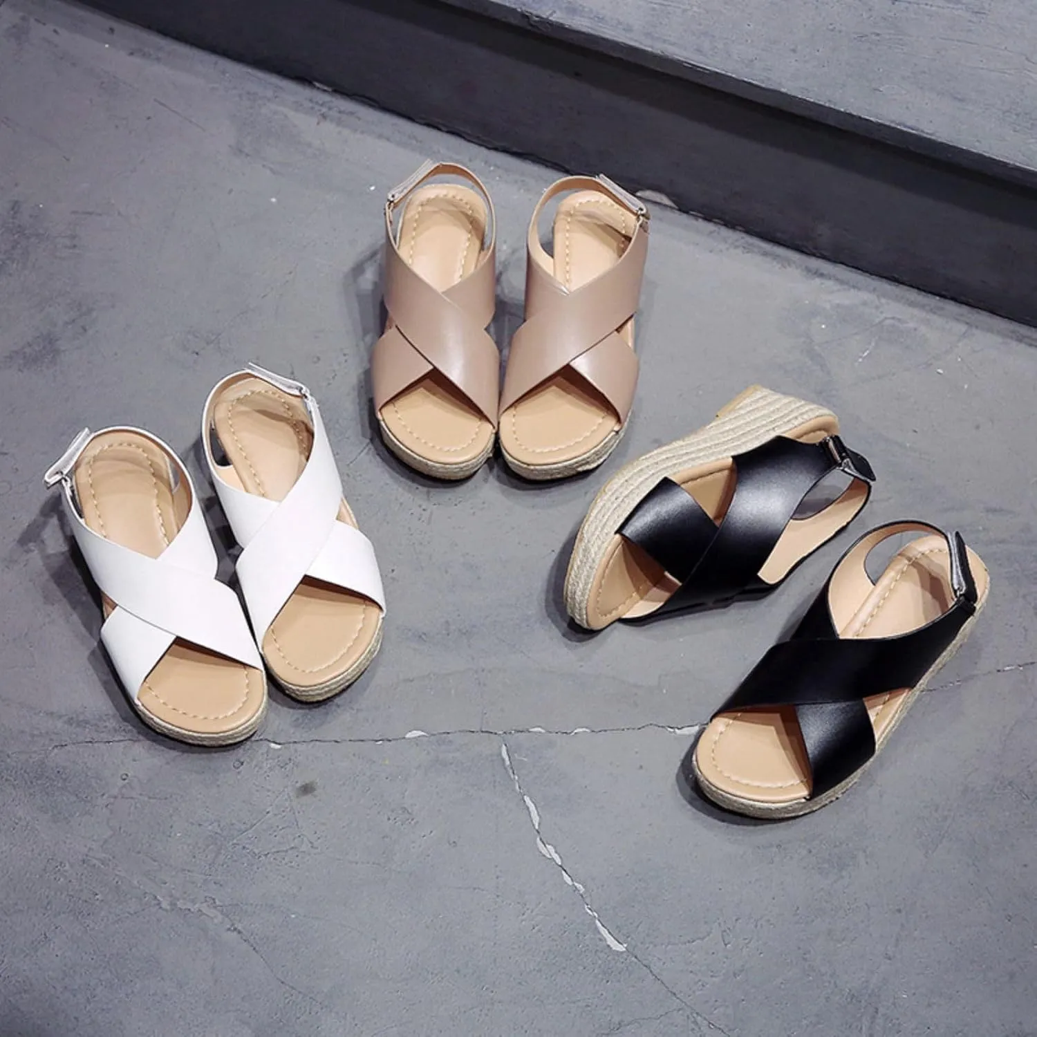 Womens Wedge Sandals Orthopedic Platform Wedge Sandals for Women Summer Dressy Open Toe Hook and Loop Closure Slides High Heeled Wedges Dressy Soft Leather Shoes