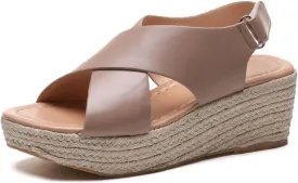 Womens Wedge Sandals Orthopedic Platform Wedge Sandals for Women Summer Dressy Open Toe Hook and Loop Closure Slides High Heeled Wedges Dressy Soft Leather Shoes