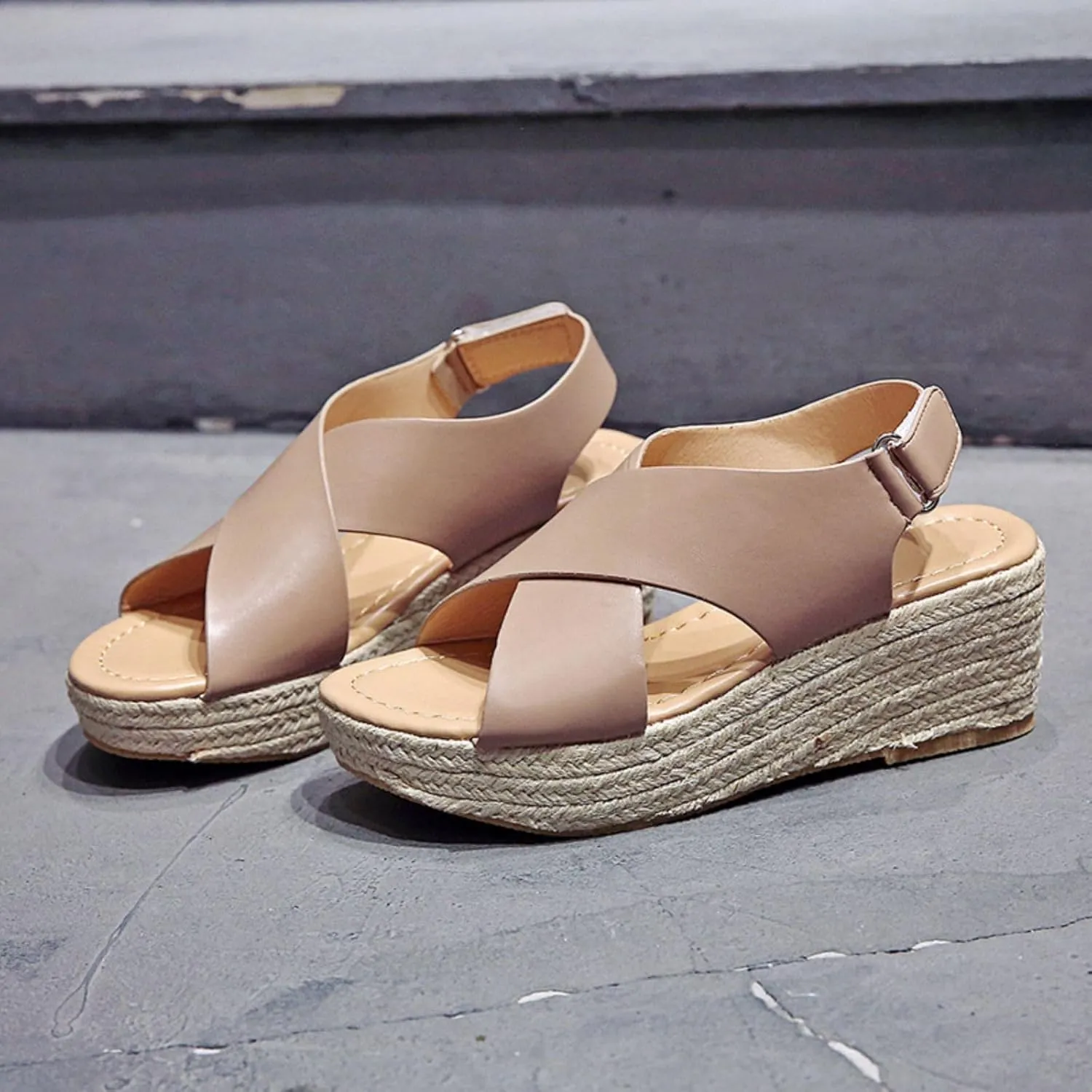 Womens Wedge Sandals Orthopedic Platform Wedge Sandals for Women Summer Dressy Open Toe Hook and Loop Closure Slides High Heeled Wedges Dressy Soft Leather Shoes