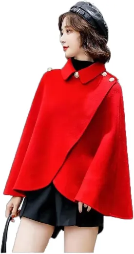 Women's Wool Blend Capelet Capes Hooded Warm Poncho In winter