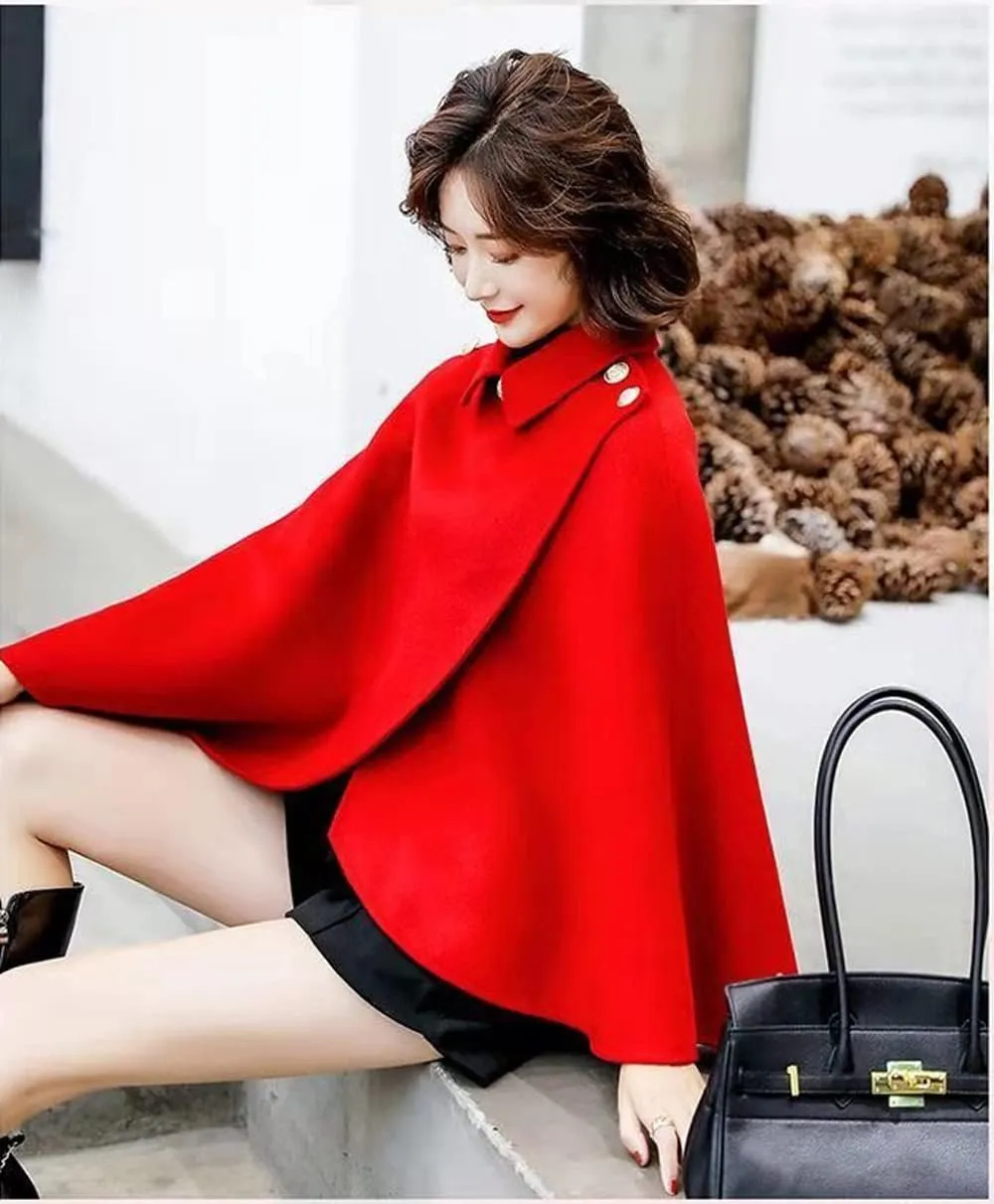 Women's Wool Blend Capelet Capes Hooded Warm Poncho In winter