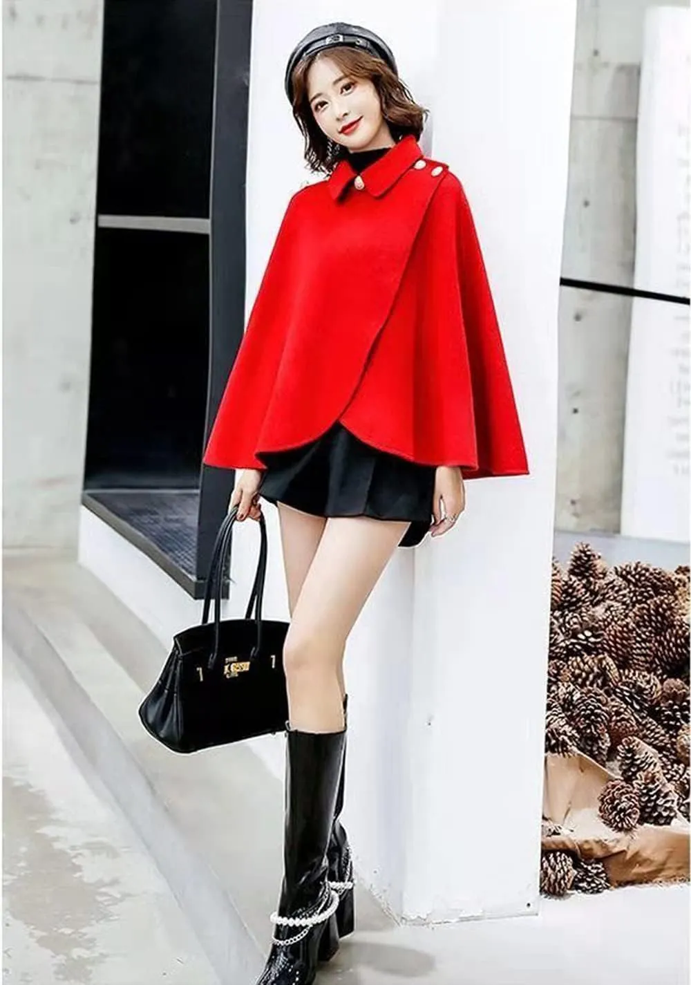 Women's Wool Blend Capelet Capes Hooded Warm Poncho In winter