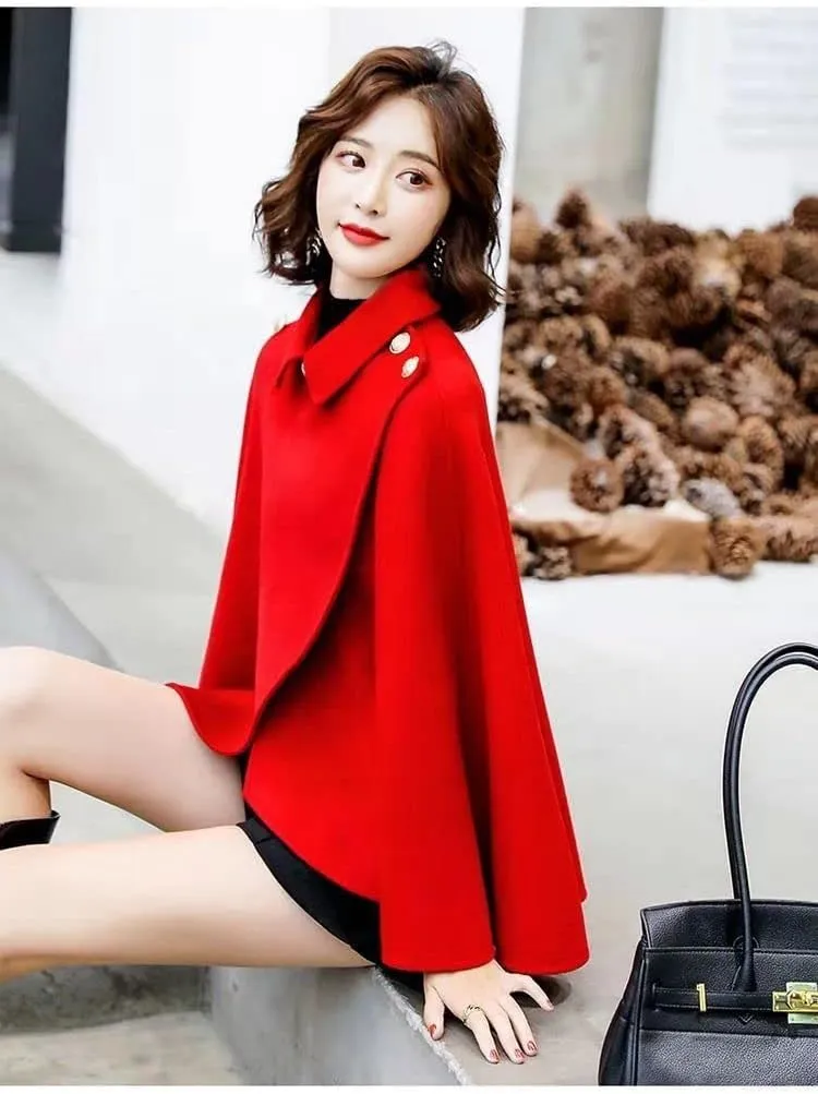 Women's Wool Blend Capelet Capes Hooded Warm Poncho In winter