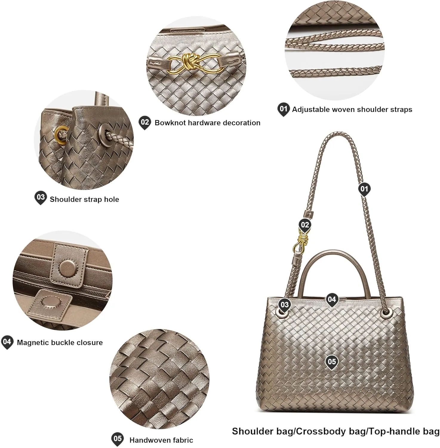 Woven Bags for Women Tote Purse: Vegan Leather Shoulder Handbags - Large Beach Tote - Travel Totes Handwoven Satchel