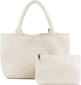 Woven Tote Bag Womens Purse Vegan Leather Shoulder Handbags Fashion Summer Beach Tote Bags Large Travel Totes