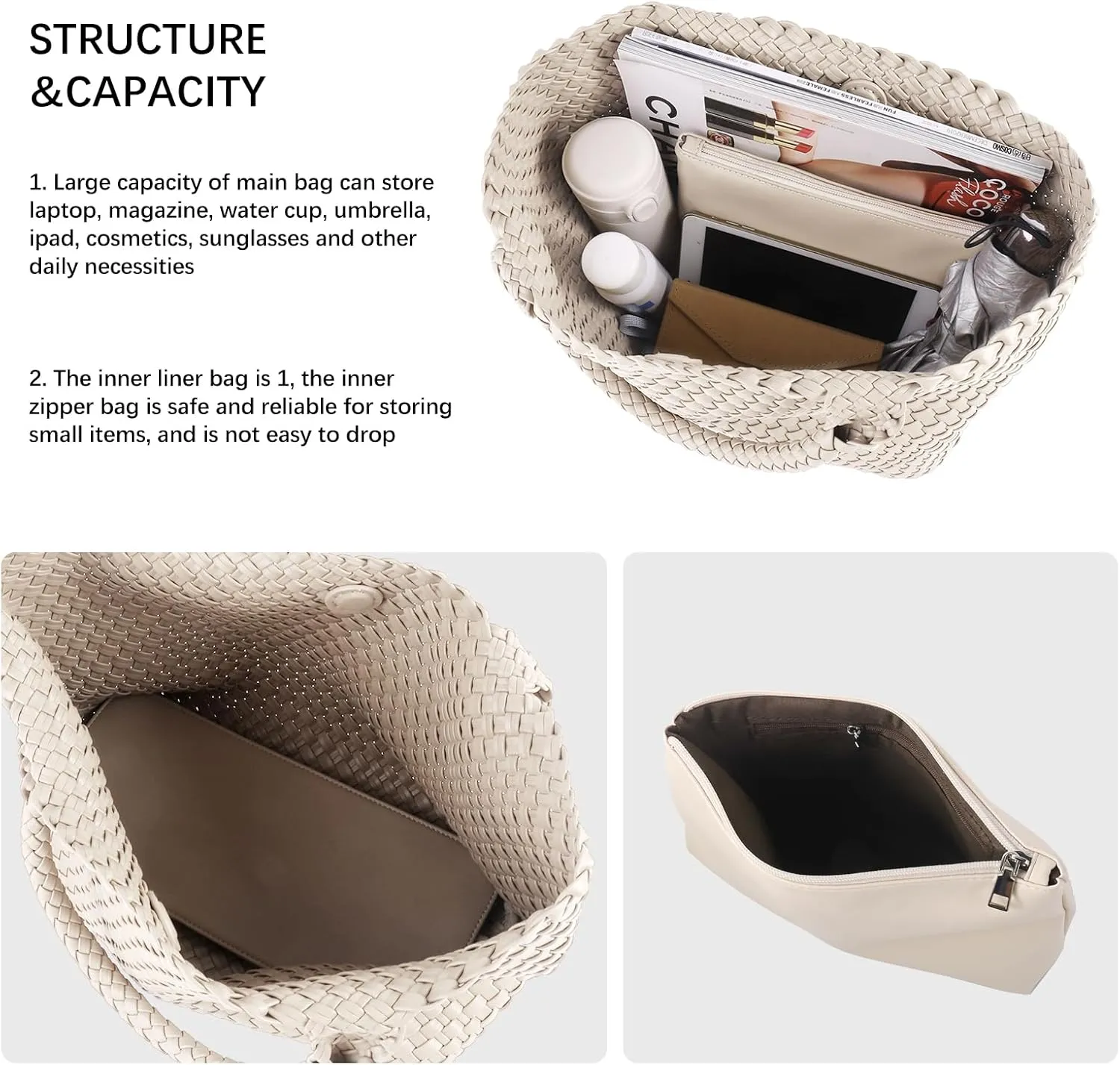 Woven Tote Bag Womens Purse Vegan Leather Shoulder Handbags Fashion Summer Beach Tote Bags Large Travel Totes