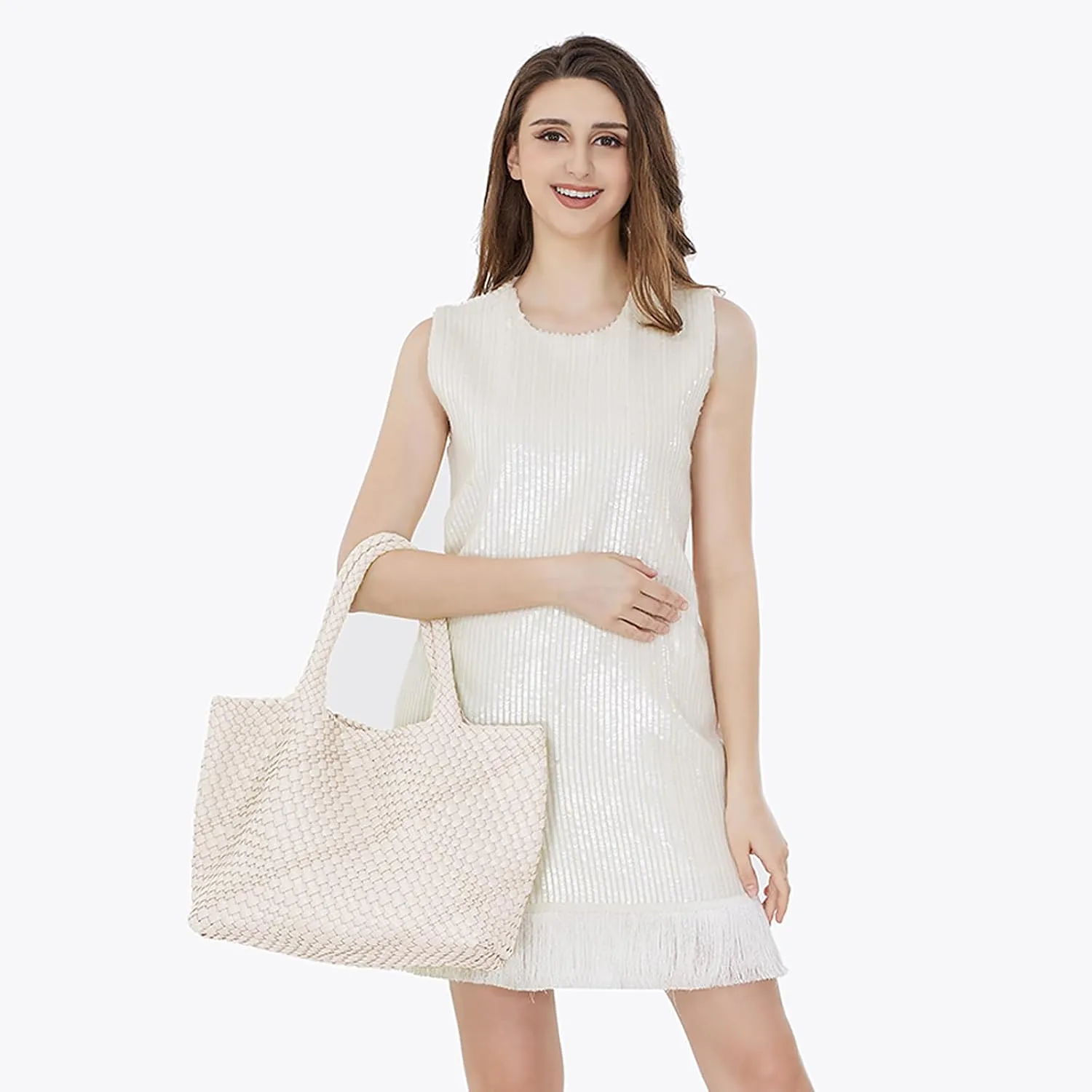 Woven Tote Bag Womens Purse Vegan Leather Shoulder Handbags Fashion Summer Beach Tote Bags Large Travel Totes