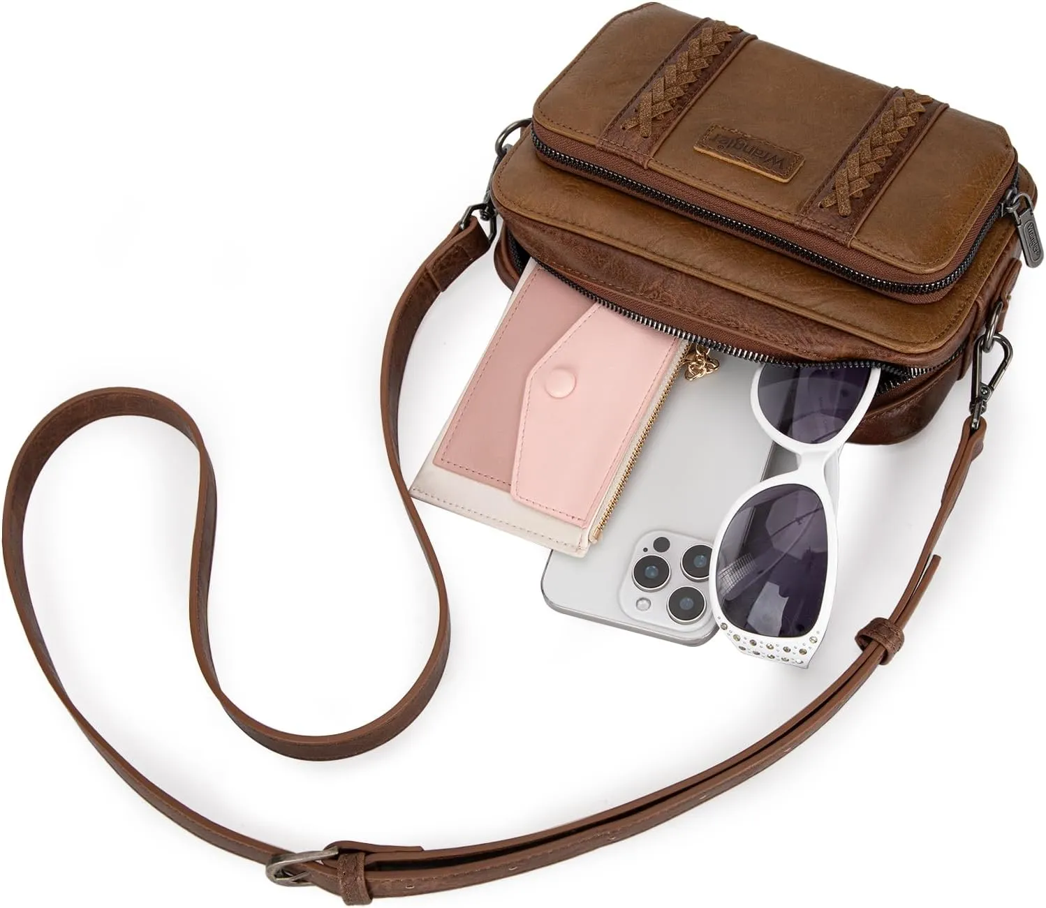 Wrangler Crossbody Bag for Women Shoulder Purse Small Multi Pocket Crossover Bag with Adjustable Strap