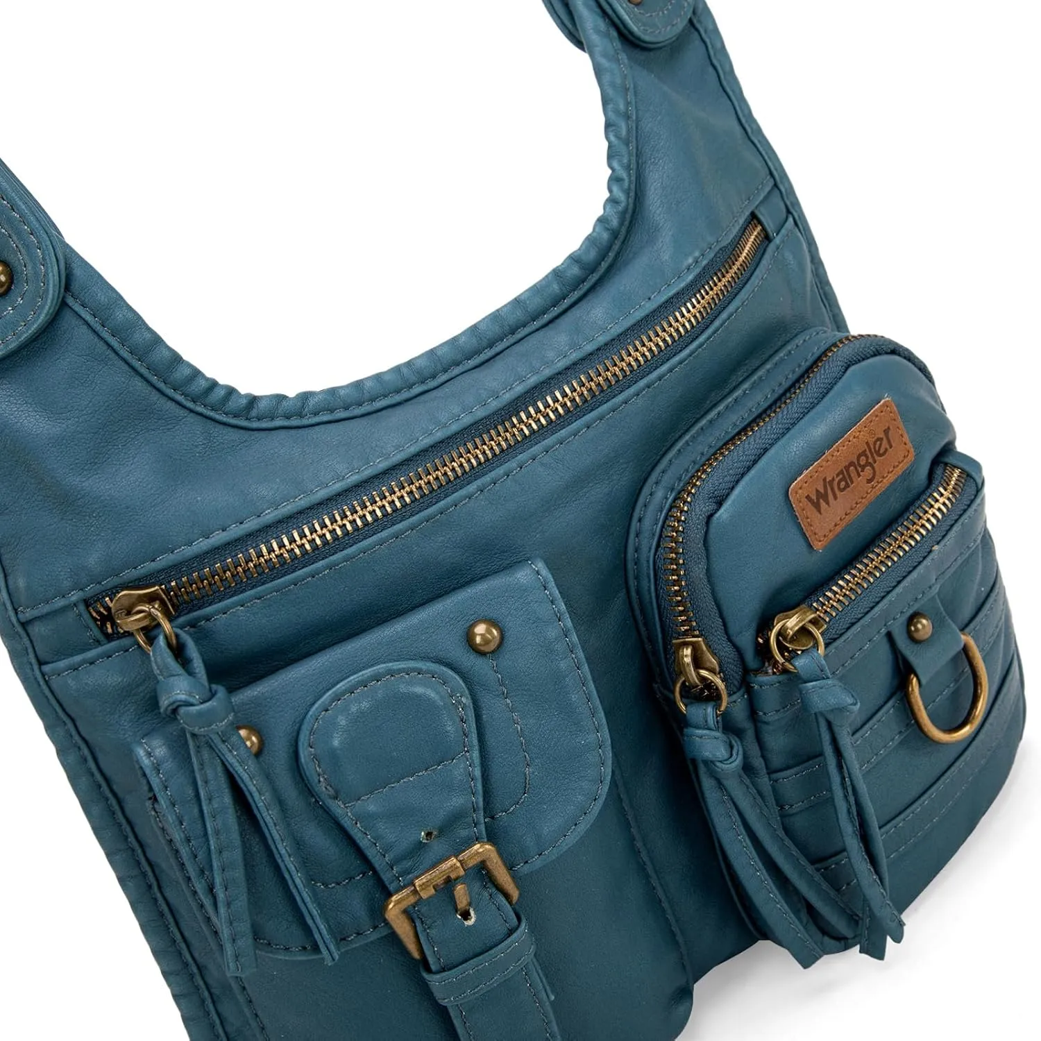 Wrangler Crossbody Bag for Women Small Soft Washed Leather Multi Pocket Shoulder Purses