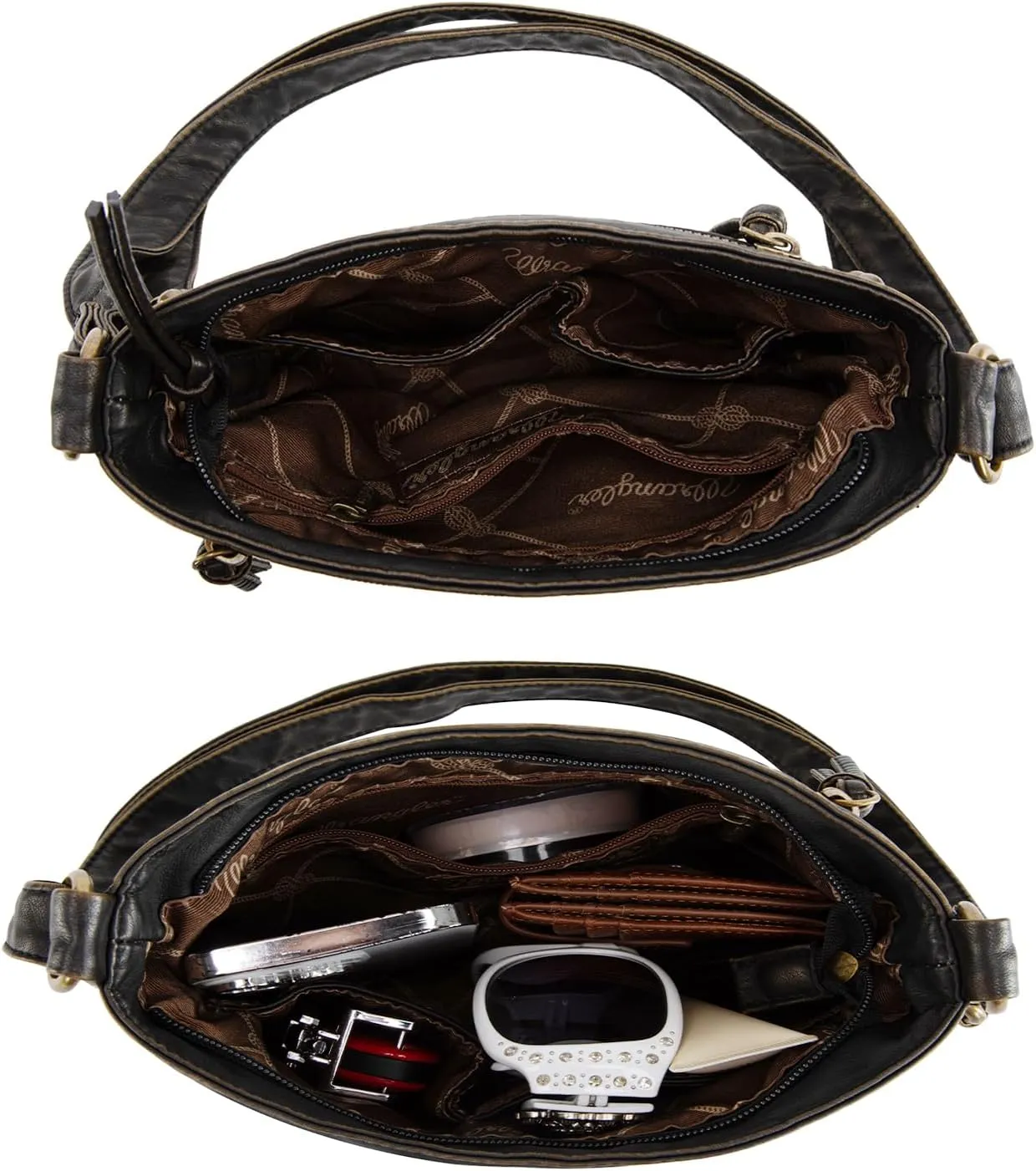 Wrangler Crossbody Bag for Women Small Soft Washed Leather Multi Pocket Shoulder Purses