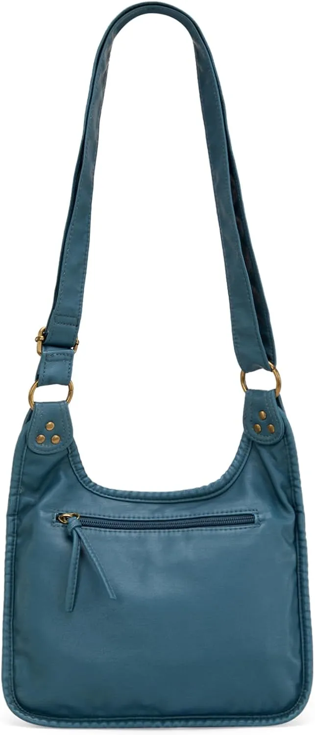 Wrangler Crossbody Bag for Women Small Soft Washed Leather Multi Pocket Shoulder Purses