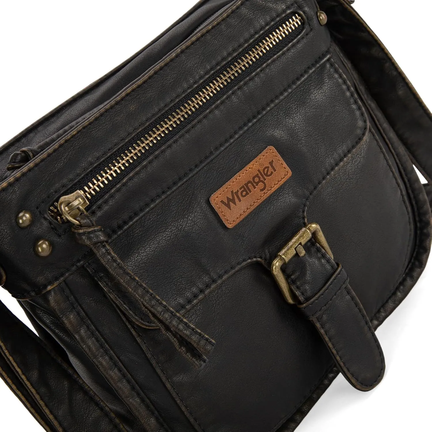 Wrangler Crossbody Bag for Women Small Soft Washed Leather Multi Pocket Shoulder Purses