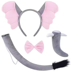 YAXAMING Halloween Elephant Ears Headband Nose Bow Tie Tail Gray Elephant Hair Hoops Bands Bowtie Animal Headpiece Hairband Women Holiday Festival Parade Cosplay Dress Up Birthday Party Accessories