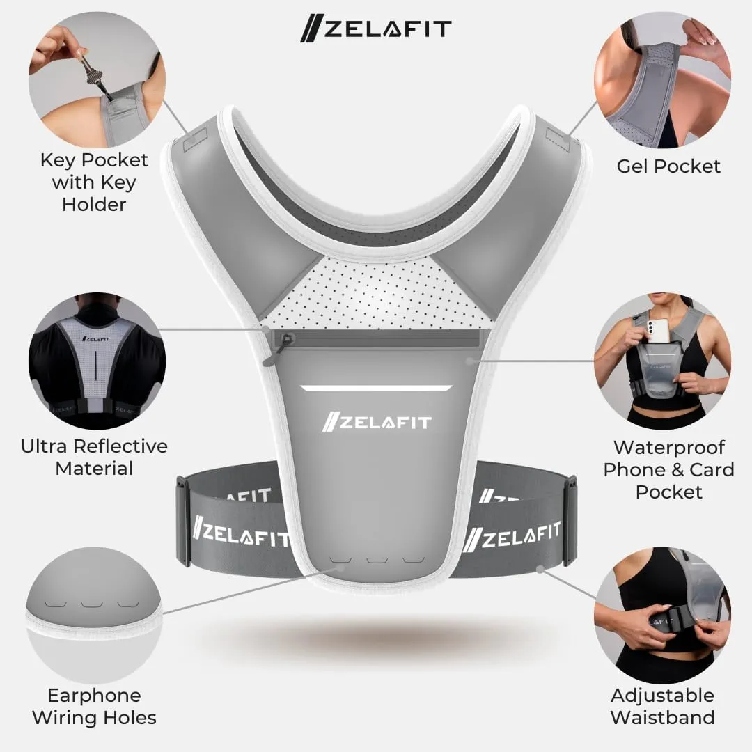 ZelaFit Running Vest for Women & Men Running Phone Holder  Perfect for Running Gear, Running Accessories, Running Essentials - Lightweight Chest Rig Phone Holder for Running (Silver)